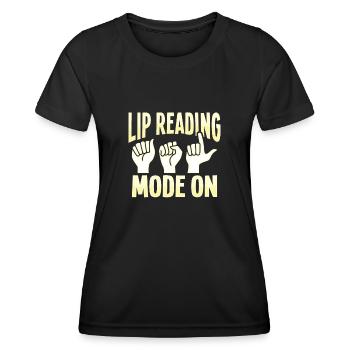 Lippenlesen ASL Handgesten Gehörlose - Frauen Funktions-T-Shirt - Schwarz - Vorne - AI Model Female 172 light (172cm)