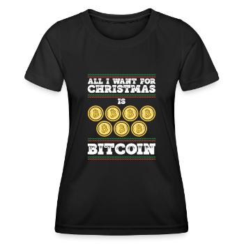 I want Bitcoin for Christmas - Women's Functional T-Shirt - black - Front - AI Model Female 172 light (172cm)