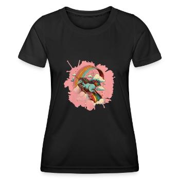 Unicorn slides down a rainbow slide - Women's Functional T-Shirt - black - Front - AI Model Female 172 light (172cm)