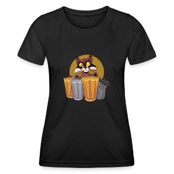 Waschbär trommelt mit Mülleimern - Waschbär - Frauen Funktions-T-Shirt - Schwarz - Vorne - AI Model Female 172 light (172cm)