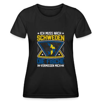 Ich muss nach Schweden angeln - Frauen Funktions-T-Shirt - Schwarz - Vorne - AI Model Female 172 light (172cm)