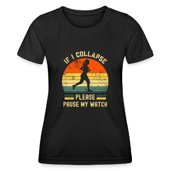 Si je m’effondre, veuillez mettre ma montre en pause en cours d’exécution rétro - T-shirt sport Femme - noir - Devant - AI Model Female 172 light (172cm)