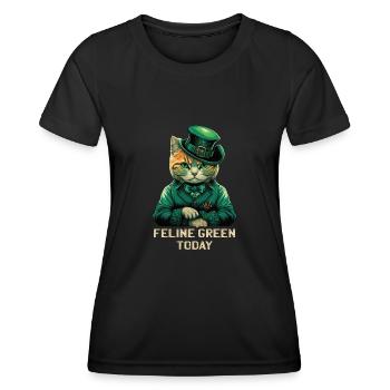 Feline Green Today St. Patty Day - Women's Functional T-Shirt - black - Front - AI Model Female 172 light (172cm)