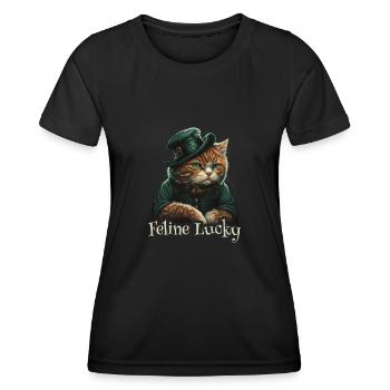 Feline Lucky St. Patty Day - Frauen Funktions-T-Shirt - Schwarz - Vorne - AI Model Female 172 light (172cm)