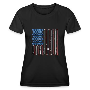 Trumpete USA Flagge Musik Big Band 4th Of July - Frauen Funktions-T-Shirt - Schwarz - Vorne - AI Model Female 172 light (172cm)