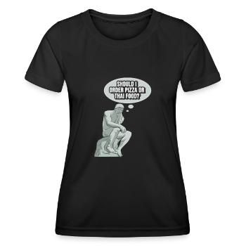 Denker Statue Pizza Design für einen Philosophen - Frauen Funktions-T-Shirt - Schwarz - Vorne - AI Model Female 172 light (172cm)