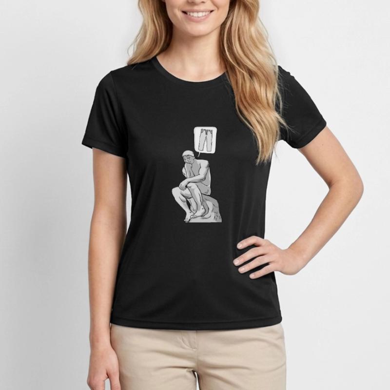 Thinker Statue Pants Design for a Philosopher Women's Functional T-Shirt