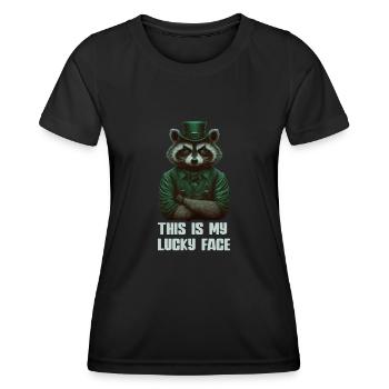 This is my lucky Face Raccoon St. Patty - Women's Functional T-Shirt - black - Front - AI Model Female 172 light (172cm)