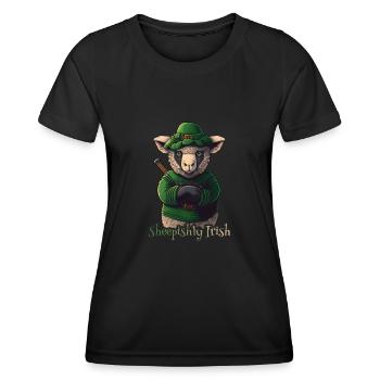 Sheepishly Irish St. Patty - Frauen Funktions-T-Shirt - Schwarz - Vorne - AI Model Female 172 light (172cm)