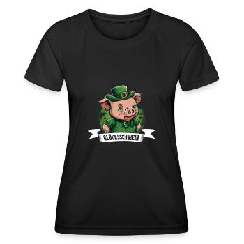 Glücksschwein St. Patty Schwein - Frauen Funktions-T-Shirt - Schwarz - Vorne - AI Model Female 172 light (172cm)