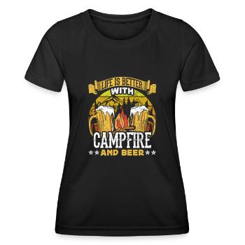 Bushcraft - La vie est meilleure avec le feu de camp et la bière - T-shirt sport Femme - noir - Devant - AI Model Female 172 light (172cm)