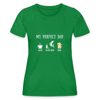 Mein perfekter Tag Fischer Mann Humor Fischer Geschenk - Frauen Funktions-T-Shirt - Kelly Green - Vorne - AI Model Female 172 dark (172cm)