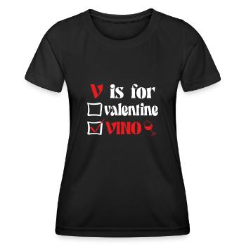 V is for valentine vino wine - Frauen Funktions-T-Shirt - Schwarz - Vorne - AI Model Female 172 light (172cm)