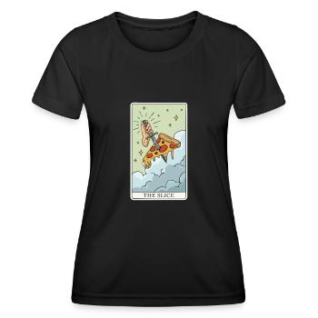 Pizza Tarot Card "The Slice" for a - Women's Functional T-Shirt - black - Front - AI Model Female 172 light (172cm)