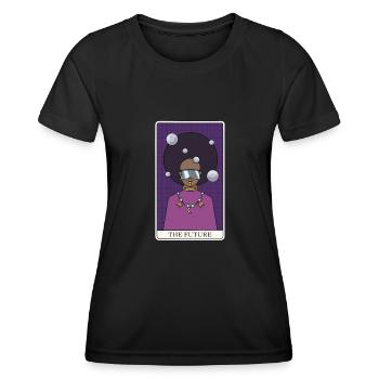 Carte de Tarot Afrofuturisme « The Future » pour un - T-shirt sport Femme - noir - Devant - AI Model Female 172 light (172cm)