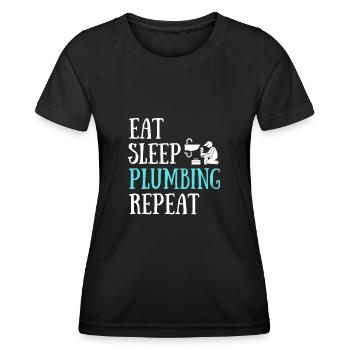 Essen Schlaf Klempner Humor Klempner Mann Geschenk - Frauen Funktions-T-Shirt - Schwarz - Vorne - AI Model Female 172 light (172cm)