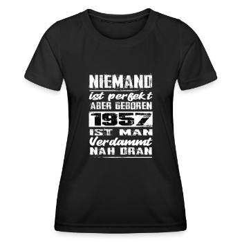 Niemand Is Perfekt Aber geboren 1957 Geburtstag - Frauen Funktions-T-Shirt - Schwarz - Vorne - AI Model Female 172 light (172cm)
