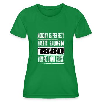 Personne n’est parfait mais né en 1980 - T-shirt sport Femme - vert - Devant - AI Model Female 172 dark (172cm)