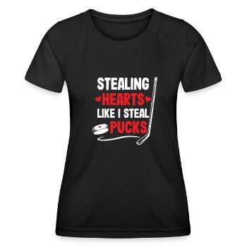 Hockey stehele herzen valentinstag hockeyspieler - Frauen Funktions-T-Shirt - Schwarz - Vorne - AI Model Female 172 light (172cm)