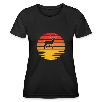 Hirsch Rétro - T-shirt sport Femme - noir - Devant - AI Model Female 172 light (172cm)
