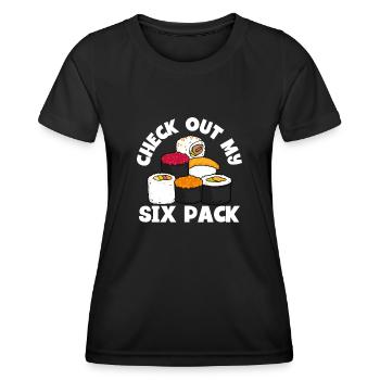 Découvrez mon sixpack de sushis - T-shirt sport Femme - noir - Devant - AI Model Female 172 light (172cm)