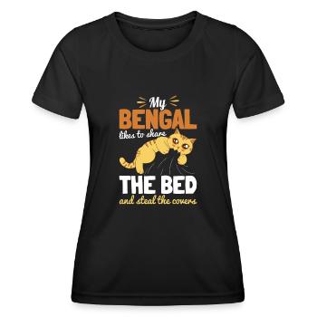 Bengal chat dans le lit chat maman chat papa geschen - T-shirt sport Femme - noir - Devant - AI Model Female 172 light (172cm)