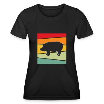 Schwein Retro - Frauen Funktions-T-Shirt - Schwarz - Vorne - AI Model Female 172 light (172cm)