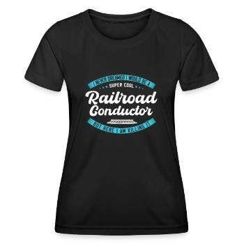 Ventilateur de chemin de fer, locomotive, conducteur de chemin de fer - T-shirt sport Femme - noir - Devant - AI Model Female 172 light (172cm)