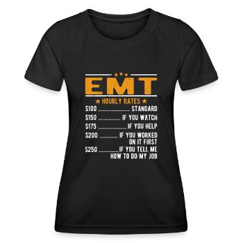 Salaire horaire EMT - T-shirt sport Femme - noir - Devant - AI Model Female 172 light (172cm)