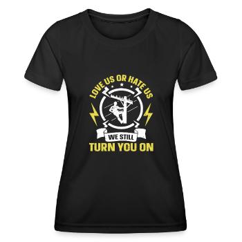 Nous vous allumons toujours électricien - T-shirt sport Femme - noir - Devant - AI Model Female 172 light (172cm)