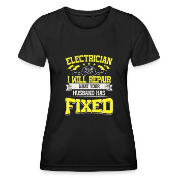 Nous vous allumons toujours électricien - T-shirt sport Femme - noir - Devant - AI Model Female 172 light (172cm)