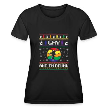 Gay et ivre - T-shirt sport Femme - noir - Devant - AI Model Female 172 light (172cm)
