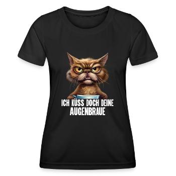 Katze Kaffee Lustige Sprüche - Frauen Funktions-T-Shirt - Schwarz - Vorne - AI Model Female 172 light (172cm)