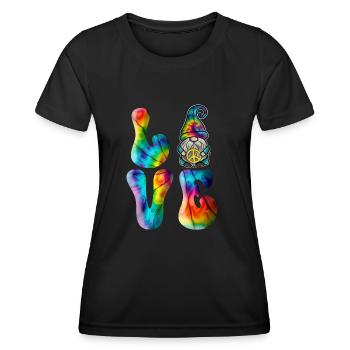Gnome Love Peace Tie Dye - Frauen Funktions-T-Shirt - Schwarz - Vorne - AI Model Female 172 light (172cm)