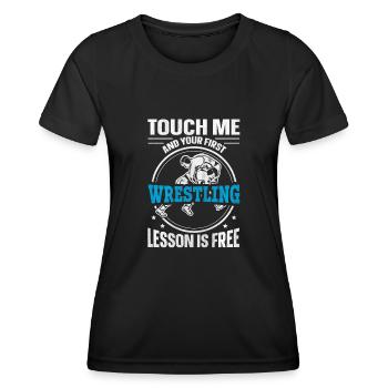 Touchez-moi et votre première leçon de lutte est gratuite - T-shirt sport Femme - noir - Devant - AI Model Female 172 light (172cm)