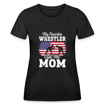 Mon lutteur préféré m’appelle maman drapeau américain - T-shirt sport Femme - noir - Devant - AI Model Female 172 light (172cm)