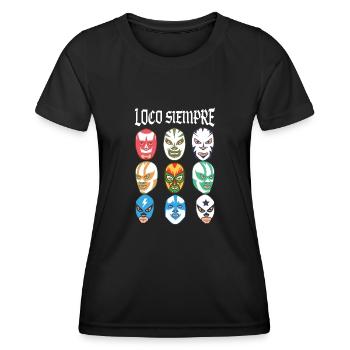 Luchador Masks Loco Siempre - Frauen Funktions-T-Shirt - Schwarz - Vorne - AI Model Female 172 light (172cm)