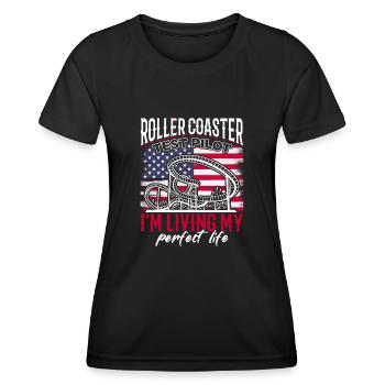 Roller Coaster Test Pilot USA flag ride. - T-shirt sport Femme - noir - Devant - AI Model Female 172 light (172cm)