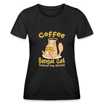 Kaffee Und Bengal Katze Reduzieren Streß Geschenk - Frauen Funktions-T-Shirt - Schwarz - Vorne - AI Model Female 172 light (172cm)