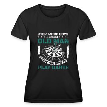 Let this old man show you how to play darts - Frauen Funktions-T-Shirt - Schwarz - Vorne - AI Model Female 172 light (172cm)