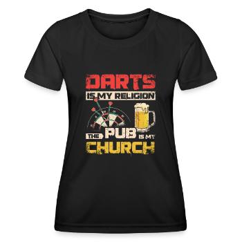 Dart ist meine Religion, Kneipe ist meine Kirche - Frauen Funktions-T-Shirt - Schwarz - Vorne - AI Model Female 172 light (172cm)