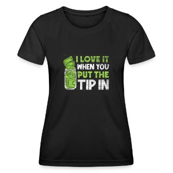 J’adore quand tu mets le pourboire dans Funny Barman - T-shirt sport Femme - noir - Devant - AI Model Female 172 light (172cm)
