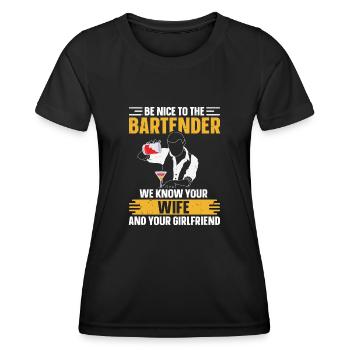 We Know Your Wife & Your Girlfriend Barkeeper - Women's Functional T-Shirt - black - Front - AI Model Female 172 light (172cm)