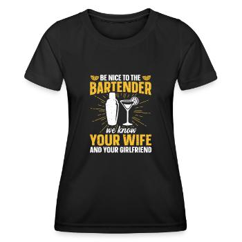 Nous connaissons votre femme et votre petite amie Barman - T-shirt sport Femme - noir - Devant - AI Model Female 172 light (172cm)