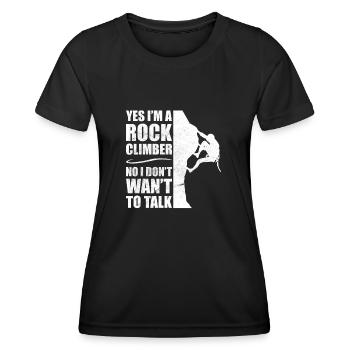 Bergsteigen felsklettern will nicht reden - Frauen Funktions-T-Shirt - Schwarz - Vorne - AI Model Female 172 light (172cm)