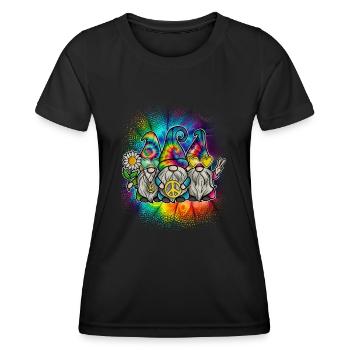 Hippie Gnomes Peace Tie Dye - Frauen Funktions-T-Shirt - Schwarz - Vorne - AI Model Female 172 light (172cm)