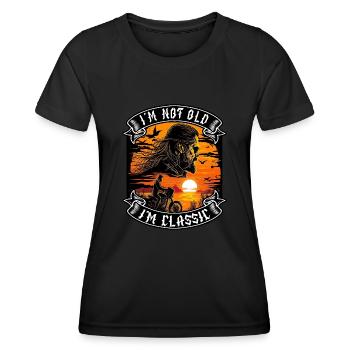Je ne suis pas vieux je suis motard moto classique - T-shirt sport Femme - noir - Devant - AI Model Female 172 light (172cm)