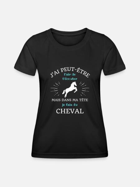 dans ma tête cheval femme humour équitation fille - T-shirt sport Femme - noir
