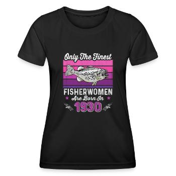 Fisherwomen Born 1930 for angler 93rd birthday - Women's Functional T-Shirt - black - Front - AI Model Female 172 light (172cm)