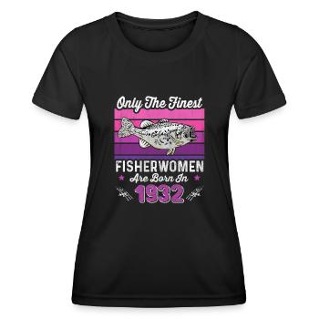 Fisherwomen Born 1932 for angler 91st birthday - Women's Functional T-Shirt - black - Front - AI Model Female 172 light (172cm)